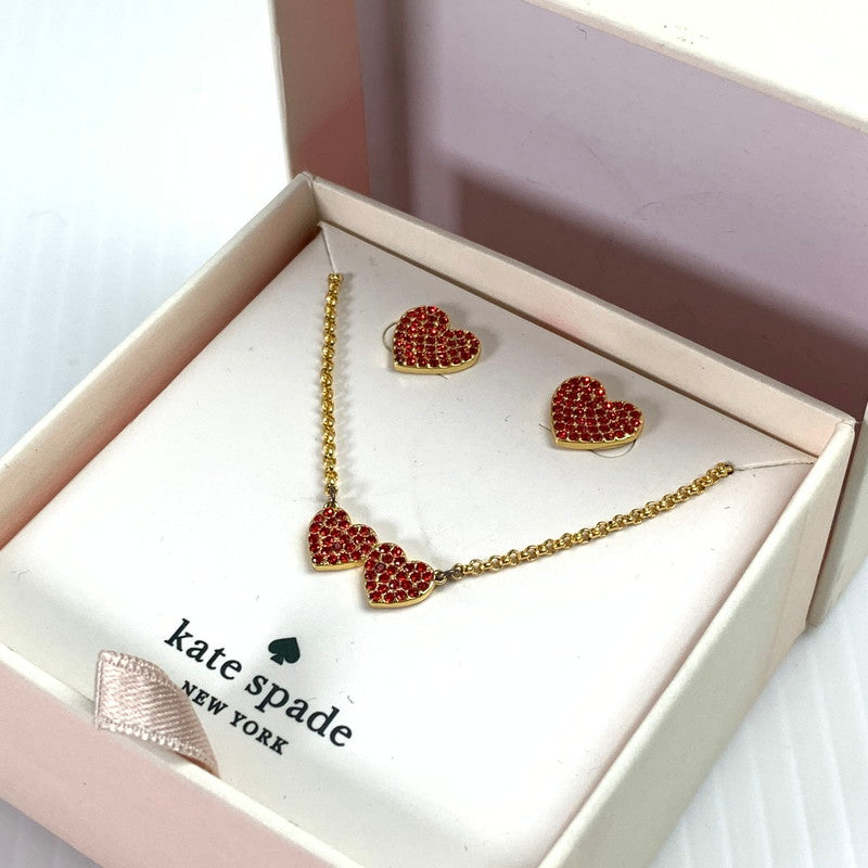 【中古品】【レディース】 KATE SPADE ケイトスペード パヴェハートネックレス＋ピアスセット アクセサリー RED 箱付き ※箱傷みあり 193-261013-io-23-fuzh カラー：レッド 万代Net店