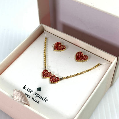 【中古品】【レディース】 KATE SPADE ケイトスペード パヴェハートネックレス＋ピアスセット アクセサリー RED 箱付き ※箱傷みあり 193-261013-io-23-fuzh カラー：レッド 万代Net店