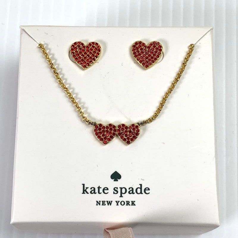 【中古品】【レディース】 KATE SPADE ケイトスペード パヴェハートネックレス＋ピアスセット アクセサリー RED 箱付き ※箱傷みあり 193-261013-io-23-fuzh カラー：レッド 万代Net店