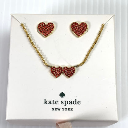 【中古品】【レディース】 KATE SPADE ケイトスペード パヴェハートネックレス＋ピアスセット アクセサリー RED 箱付き ※箱傷みあり 193-261013-io-23-fuzh カラー：レッド 万代Net店