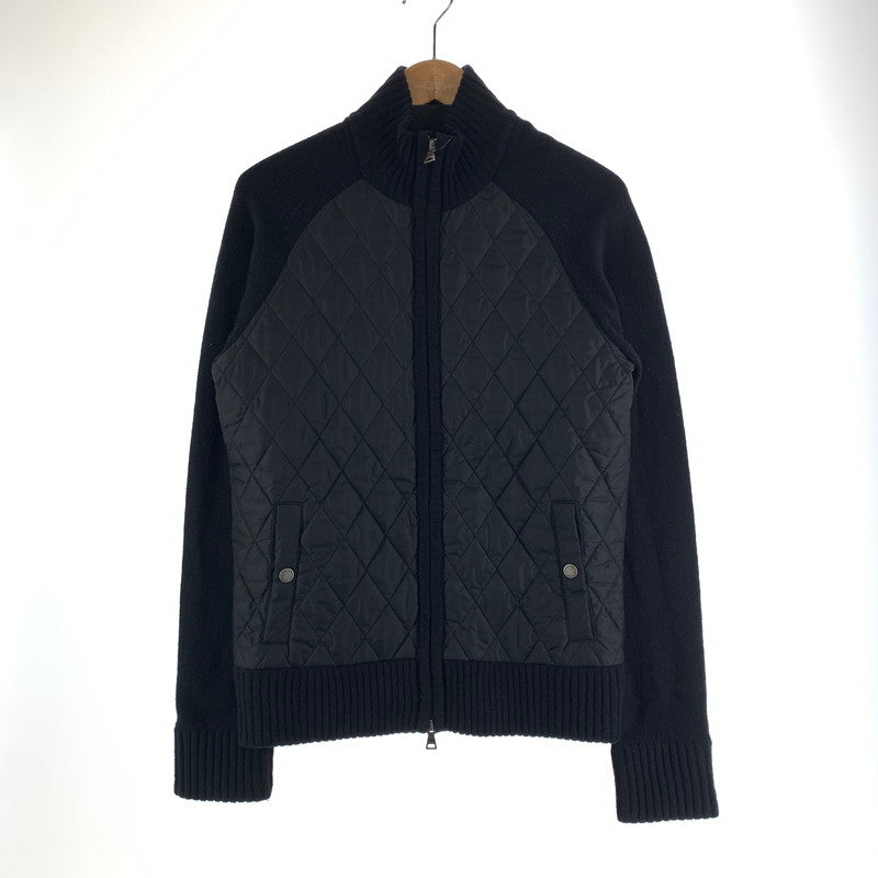 【中古品】【メンズ】 BURBERRY BLACK LABEL バーバリーブラックレーベル キルティング切替 ジップアップ ニット ジャケット ブルゾン アウター 古着 141-261009-mh-09-fuzh サイズ：2 カラー：ブラック 万代Net店