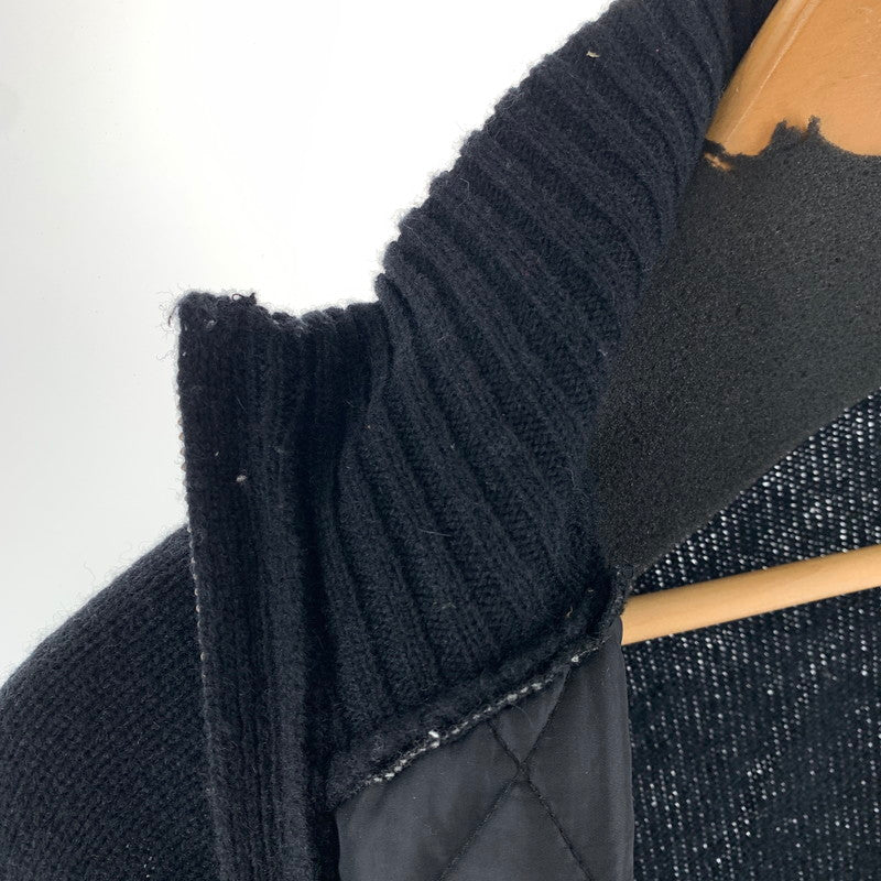 【中古品】【メンズ】 BURBERRY BLACK LABEL バーバリーブラックレーベル キルティング切替 ジップアップ ニット ジャケット ブルゾン アウター 古着 141-261009-mh-09-fuzh サイズ：2 カラー：ブラック 万代Net店