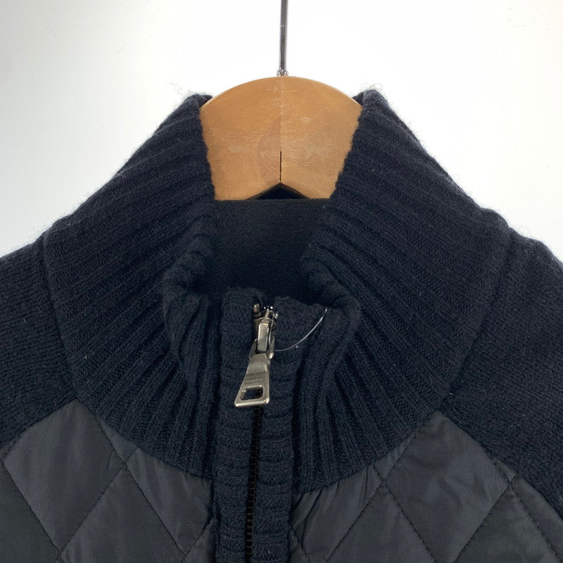 【中古品】【メンズ】 BURBERRY BLACK LABEL バーバリーブラックレーベル キルティング切替 ジップアップ ニット ジャケット ブルゾン アウター 古着 141-261009-mh-09-fuzh サイズ：2 カラー：ブラック 万代Net店