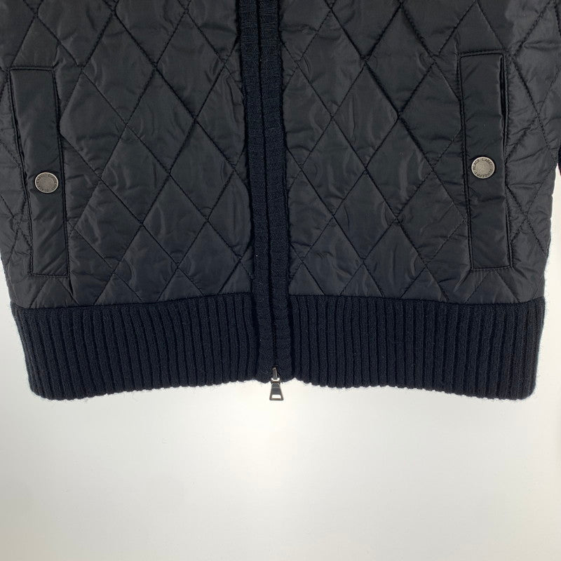 【中古品】【メンズ】 BURBERRY BLACK LABEL バーバリーブラックレーベル キルティング切替 ジップアップ ニット ジャケット ブルゾン アウター 古着 141-261009-mh-09-fuzh サイズ：2 カラー：ブラック 万代Net店