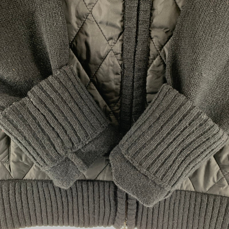 【中古品】【メンズ】 BURBERRY BLACK LABEL バーバリーブラックレーベル キルティング切替 ジップアップ ニット ジャケット ブルゾン アウター 古着 141-261009-mh-09-fuzh サイズ：2 カラー：ブラック 万代Net店