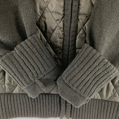 【中古品】【メンズ】 BURBERRY BLACK LABEL バーバリーブラックレーベル キルティング切替 ジップアップ ニット ジャケット ブルゾン アウター 古着 141-261009-mh-09-fuzh サイズ：2 カラー：ブラック 万代Net店