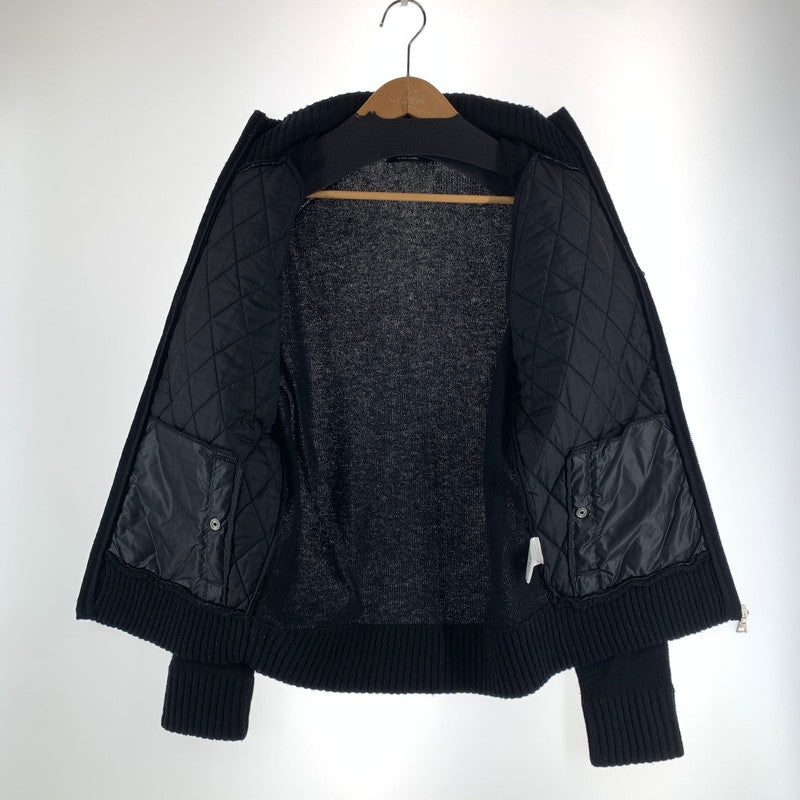 【中古品】【メンズ】 BURBERRY BLACK LABEL バーバリーブラックレーベル キルティング切替 ジップアップ ニット ジャケット ブルゾン アウター 古着 141-261009-mh-09-fuzh サイズ：2 カラー：ブラック 万代Net店