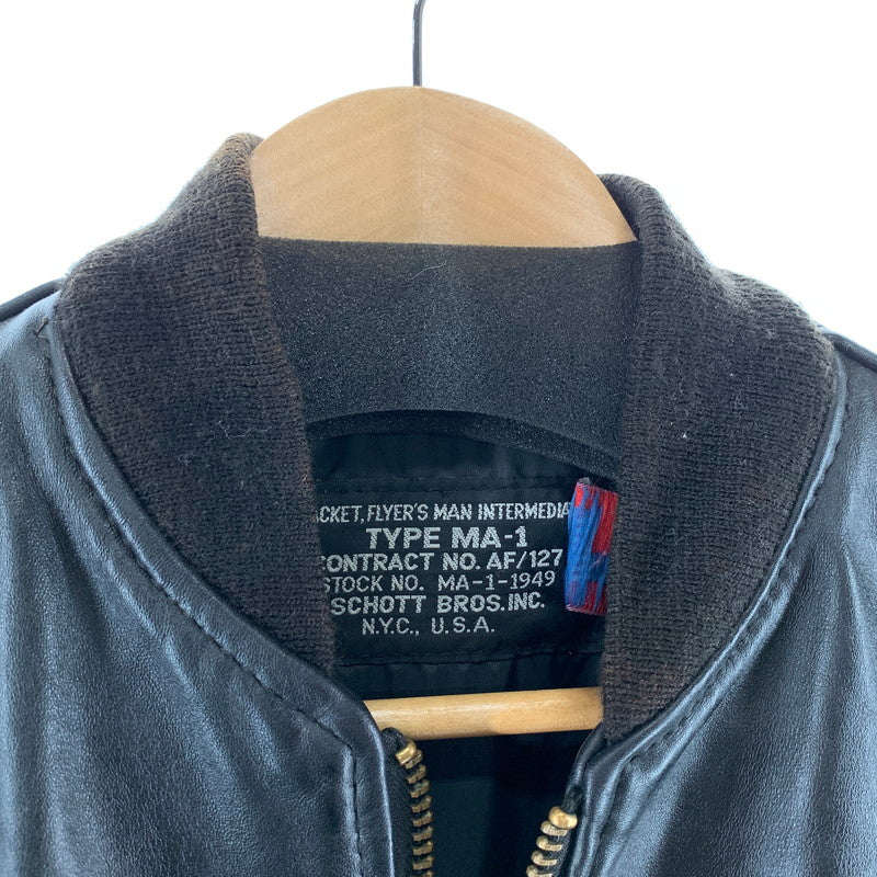 【中古品】【メンズ】 SCHOTT ショット MA-1-1949 FLIGHT JACKET フライトジャケット BLACK SIZE:38 ※襟変色・ボタンサビ・使用感あり 145-261002-io-05-fuzh サイズ：38 カラー：ブラック 万代Net店