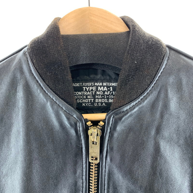 【中古品】【メンズ】 SCHOTT ショット MA-1-1949 FLIGHT JACKET フライトジャケット BLACK SIZE:38 ※襟変色・ボタンサビ・使用感あり 145-261002-io-05-fuzh サイズ：38 カラー：ブラック 万代Net店