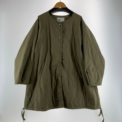 【中古品】【レディース】 LAKOLE ラコレ コート ノーカラー ダイヤキルト キルティング KHAKI アウター 上着 ※汚れ・使用感あり 169-261005-io-17-fuzh サイズ：M カラー：カーキ 万代Net店
