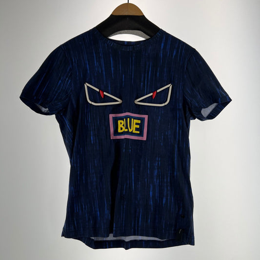 【中古品】【メンズ】 FENDI フェンディ FY0626 A5CA 半袖Tシャツ BLUE.NAVY BLUE.顔 ※べたつきあり 141-261006-io-12-fuzh サイズ：44 カラー：ブルーネイビー 万代Net店