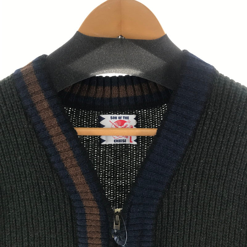 【中古品】【メンズ】 SON OF THE CHEESE サノバチーズ ニットジャケット GREEN.ZIP カーディガン ※使用感あり 140-261006-io-05-fuzh サイズ：L カラー：グリーン 万代Net店