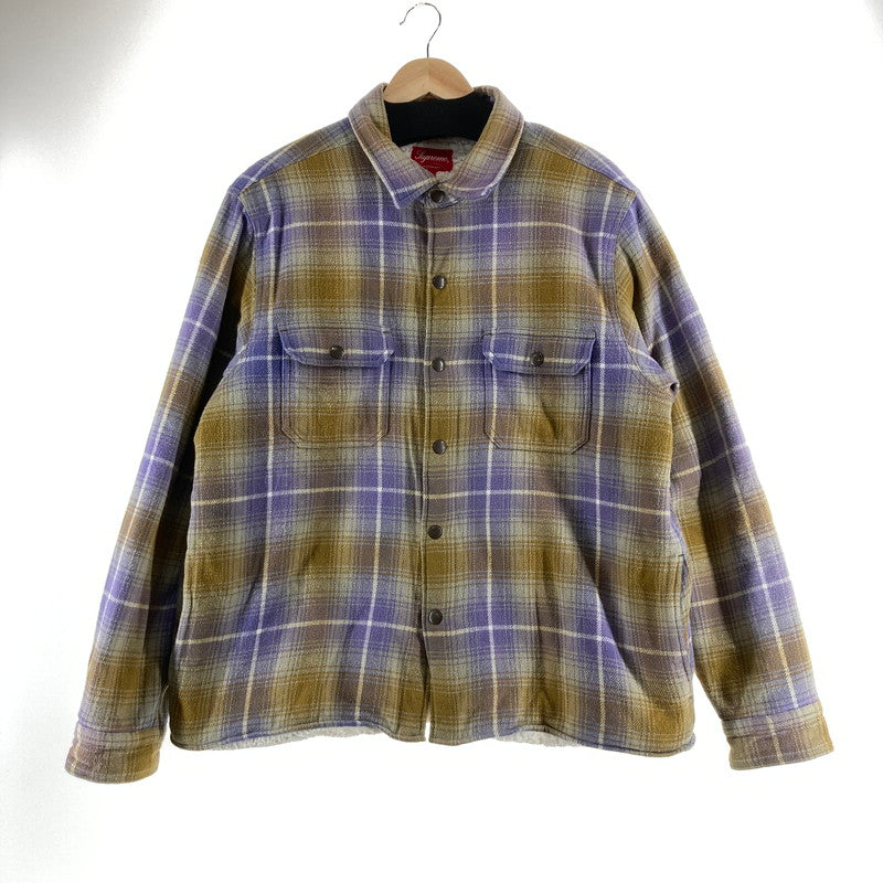 【中古品】【メンズ】 SUPREME シュプリーム SHEARLING LINED FLANNEL SHIRT カラーYELLOW.PURPLE SIZE:M　 149-261009-ky-02-fuzh 万代Net店