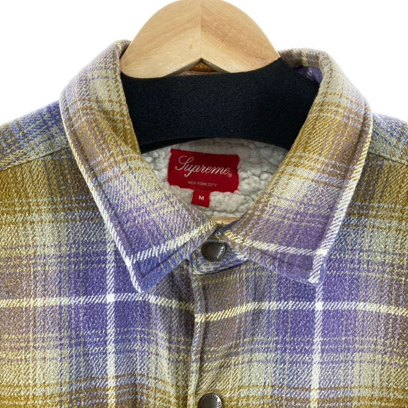 【中古品】【メンズ】 SUPREME シュプリーム SHEARLING LINED FLANNEL SHIRT カラーYELLOW.PURPLE SIZE:M　 149-261009-ky-02-fuzh 万代Net店