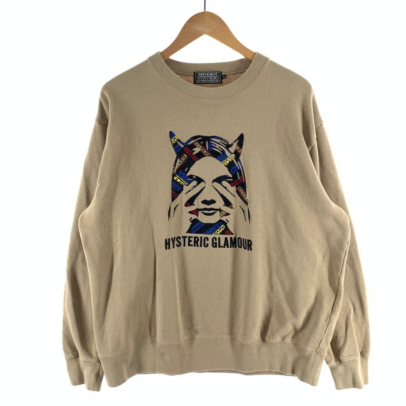 【中古品】【メンズ】 HYSTERIC GLAMOUR ヒステリックグラマー 02243CS11 SEE NO EVIL刺繍 スウェット 古着 140-261010-gm-34-fuzh サイズ：L カラー：ベージュ 万代Net店