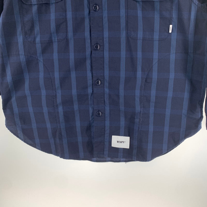 【中古品】【メンズ】 WTAPS ダブルタップス 211GWDT-SHM01 21SS WCPO LS RIPSTOP COOL MAX ダブルシーピーオー ロングスリーブ シャツ クールマックス トップス 長袖 古着 142-261012-mh-13-fuzh サイズ：02 カラー：ネイビー・チェック 万代Net店
