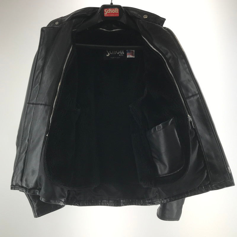 【中古品】【メンズ】 SCHOTT ショット 641 SINGLE RIDERS JACKET シングル ライダースジャケット BLACK USA製 ライナー・ハンガー付属 ※袖汚れ・毛玉・使用感あり 145-261013-io-08-fuzh サイズ：36 カラー：ブラック 万代Net店
