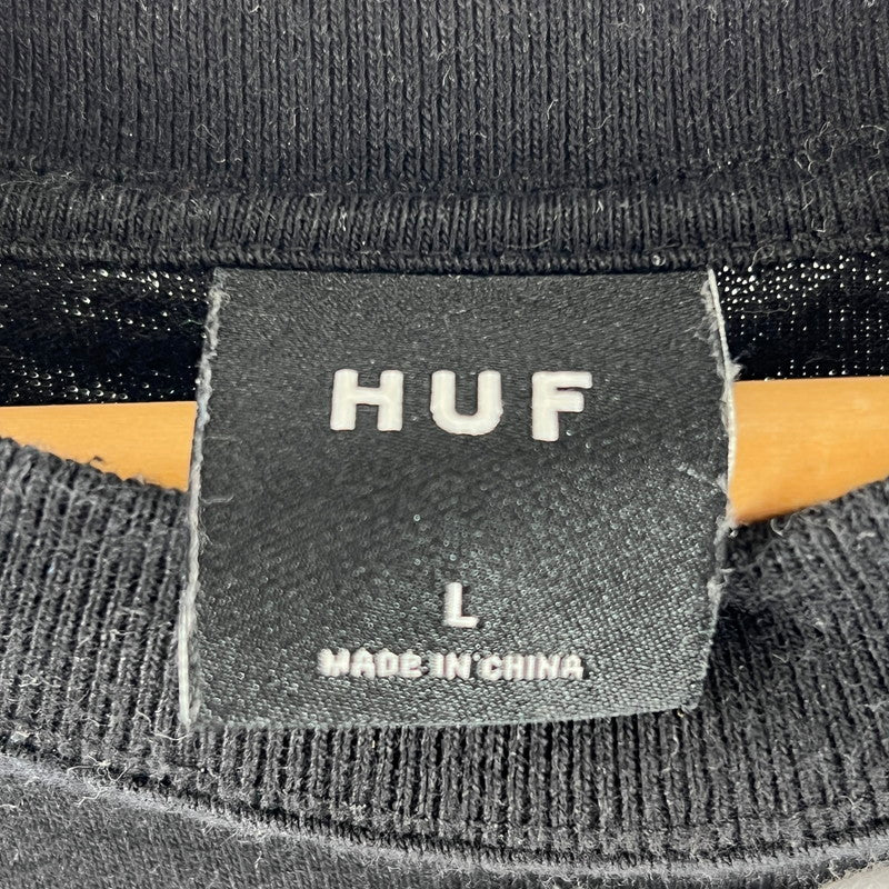【中古品】【メンズ】 HUF ハフ 半袖Tシャツ バック 胸プリント HUFロゴ 142-261015-ny-02-fuzh サイズ：L カラー：ブラック 万代Net店