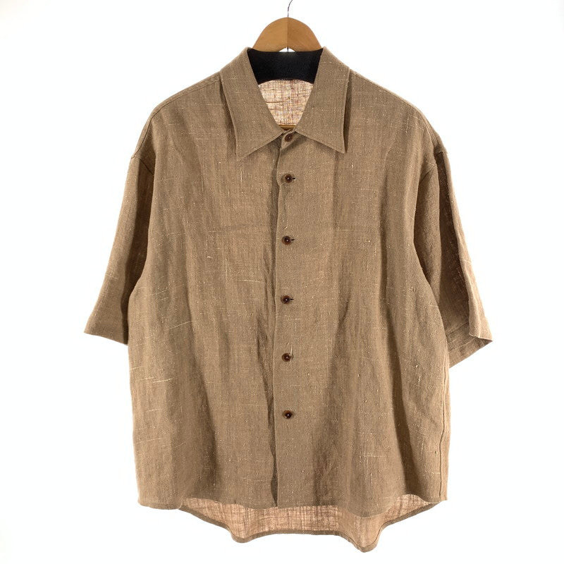 【現状渡し品】【メンズ】 AURALEE オーラリー LINEN SILK TWEED HALF SLEEVED SHIRT リネン シルク ツイード 半袖シャツ 古着 140-261017-gm-11-fuzh サイズ：4 カラー：ブラウン 万代Net店