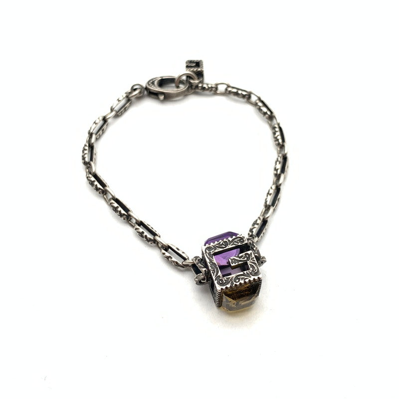 【中古品】【メンズ】 GUCCI グッチ スクエアG SV.925 ブレスレット ブランド アクセサリー 182-261018-gm-31-fuzh カラー：シルバー イエロー パープル 万代Net店