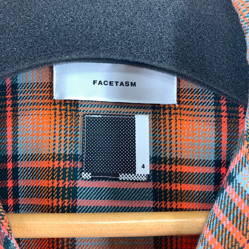 【中古品】【メンズ】 FACETASM ファセッタズム MKS-SH-M08 CHECK ZIPPER SHIRT チェックジッパーシャツ ORANGE×BLUE 長袖シャツ ※右横腹部分にシミあり 140-261022-io-06-fuzh カラー：オレンジ×ブルー 万代Net店