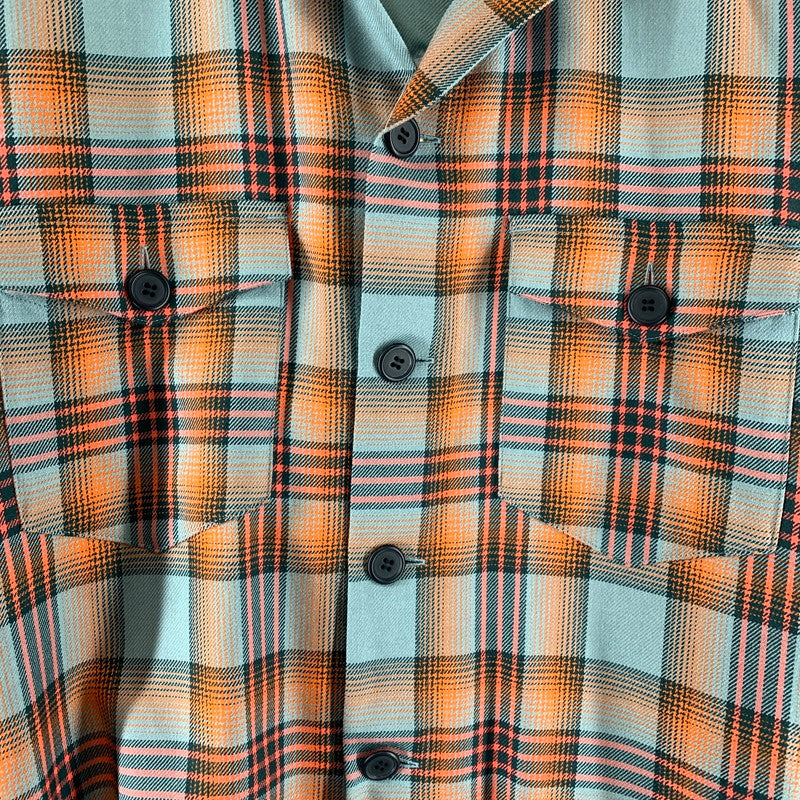 【中古品】【メンズ】 FACETASM ファセッタズム MKS-SH-M08 CHECK ZIPPER SHIRT チェックジッパーシャツ ORANGE×BLUE 長袖シャツ ※右横腹部分にシミあり 140-261022-io-06-fuzh カラー：オレンジ×ブルー 万代Net店