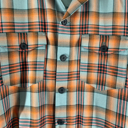 【中古品】【メンズ】 FACETASM ファセッタズム MKS-SH-M08 CHECK ZIPPER SHIRT チェックジッパーシャツ ORANGE×BLUE 長袖シャツ ※右横腹部分にシミあり 140-261022-io-06-fuzh カラー：オレンジ×ブルー 万代Net店