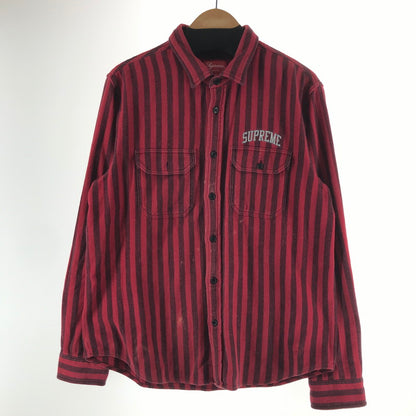 【中古品】【メンズ】 SUPREME シュプリーム STRIPE HEAVYWEIGHT FLANNEL SHIRT ストライプ柄 長袖シャツ カラー RED/SIZE:M　 149-261023-ky-02-fuzh 万代Net店