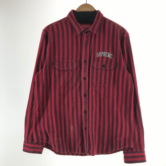 【中古品】【メンズ】 SUPREME シュプリーム STRIPE HEAVYWEIGHT FLANNEL SHIRT ストライプ柄 長袖シャツ カラー RED/SIZE:M　 149-261023-ky-02-fuzh 万代Net店