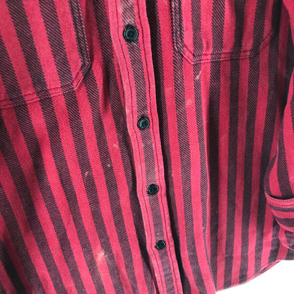 【中古品】【メンズ】 SUPREME シュプリーム STRIPE HEAVYWEIGHT FLANNEL SHIRT ストライプ柄 長袖シャツ カラー RED/SIZE:M　 149-261023-ky-02-fuzh 万代Net店