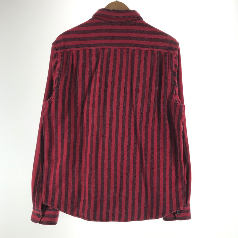【中古品】【メンズ】 SUPREME シュプリーム STRIPE HEAVYWEIGHT FLANNEL SHIRT ストライプ柄 長袖シャツ カラー RED/SIZE:M　 149-261023-ky-02-fuzh 万代Net店