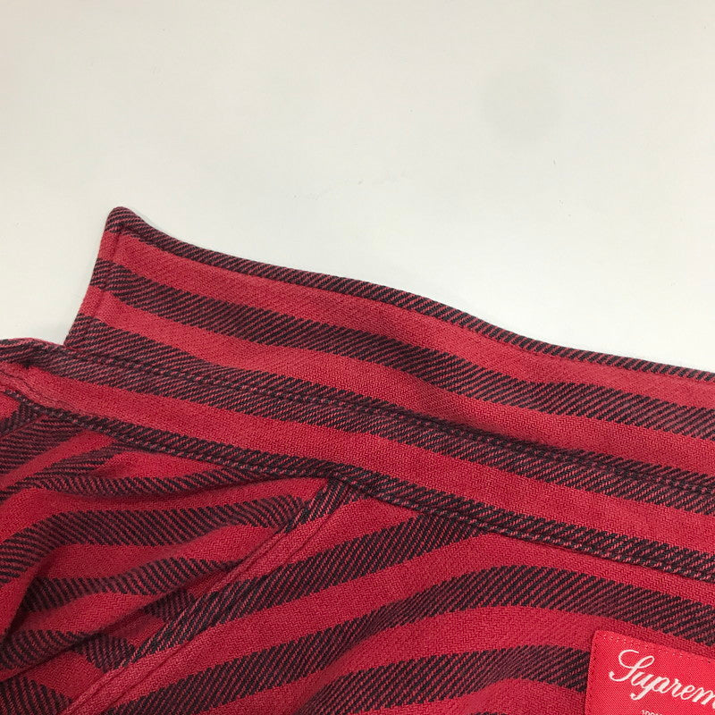 【中古品】【メンズ】 SUPREME シュプリーム STRIPE HEAVYWEIGHT FLANNEL SHIRT ストライプ柄 長袖シャツ カラー RED/SIZE:M　 149-261023-ky-02-fuzh 万代Net店