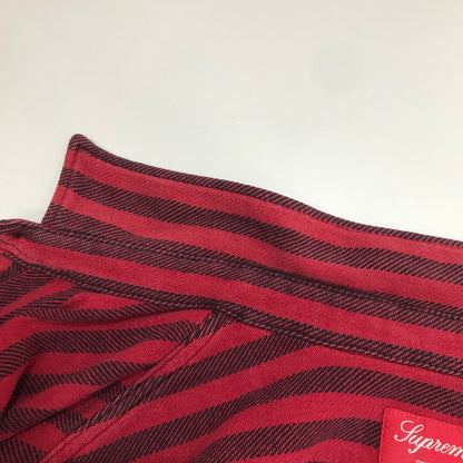 【中古品】【メンズ】 SUPREME シュプリーム STRIPE HEAVYWEIGHT FLANNEL SHIRT ストライプ柄 長袖シャツ カラー RED/SIZE:M　 149-261023-ky-02-fuzh 万代Net店