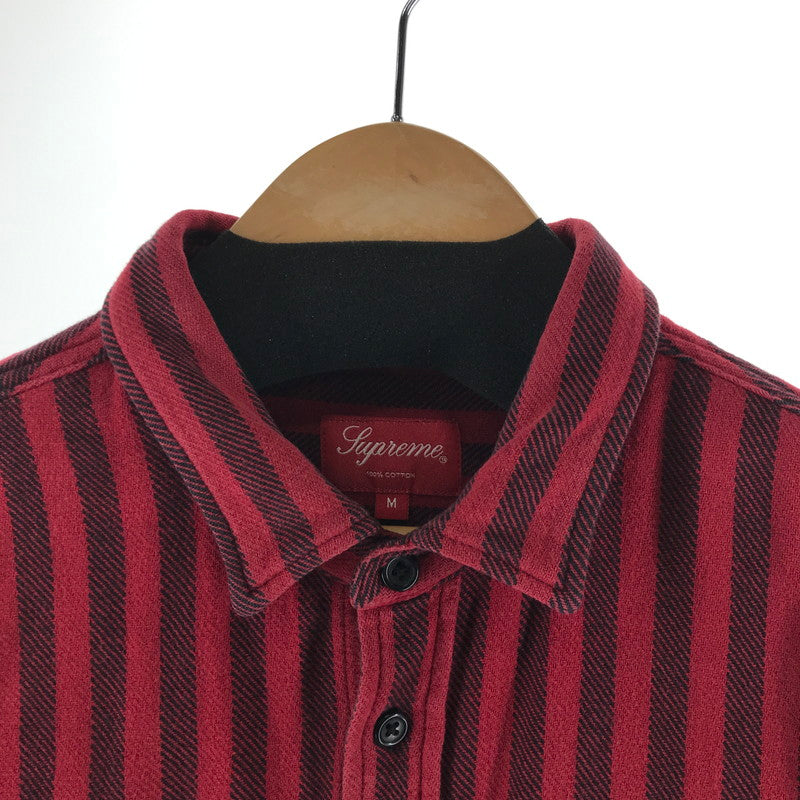 【中古品】【メンズ】 SUPREME シュプリーム STRIPE HEAVYWEIGHT FLANNEL SHIRT ストライプ柄 長袖シャツ カラー RED/SIZE:M　 149-261023-ky-02-fuzh 万代Net店