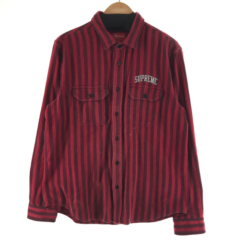 【中古品】【メンズ】 SUPREME シュプリーム STRIPE HEAVYWEIGHT FLANNEL SHIRT ストライプ柄 長袖シャツ カラー RED/SIZE:M　 149-261023-ky-02-fuzh 万代Net店