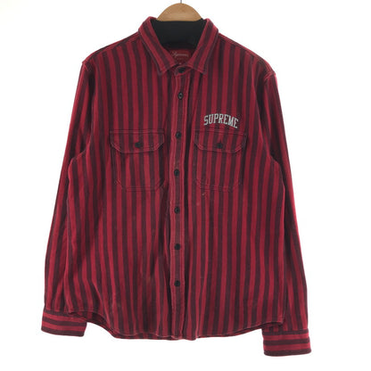 【中古品】【メンズ】 SUPREME シュプリーム STRIPE HEAVYWEIGHT FLANNEL SHIRT ストライプ柄 長袖シャツ カラー RED/SIZE:M　 149-261023-ky-02-fuzh 万代Net店