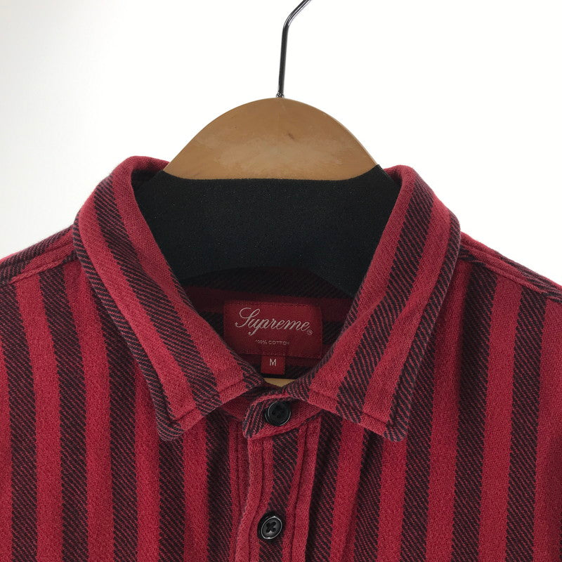 【中古品】【メンズ】 SUPREME シュプリーム STRIPE HEAVYWEIGHT FLANNEL SHIRT ストライプ柄 長袖シャツ カラー RED/SIZE:M　 149-261023-ky-02-fuzh 万代Net店