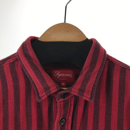 【中古品】【メンズ】 SUPREME シュプリーム STRIPE HEAVYWEIGHT FLANNEL SHIRT ストライプ柄 長袖シャツ カラー RED/SIZE:M　 149-261023-ky-02-fuzh 万代Net店