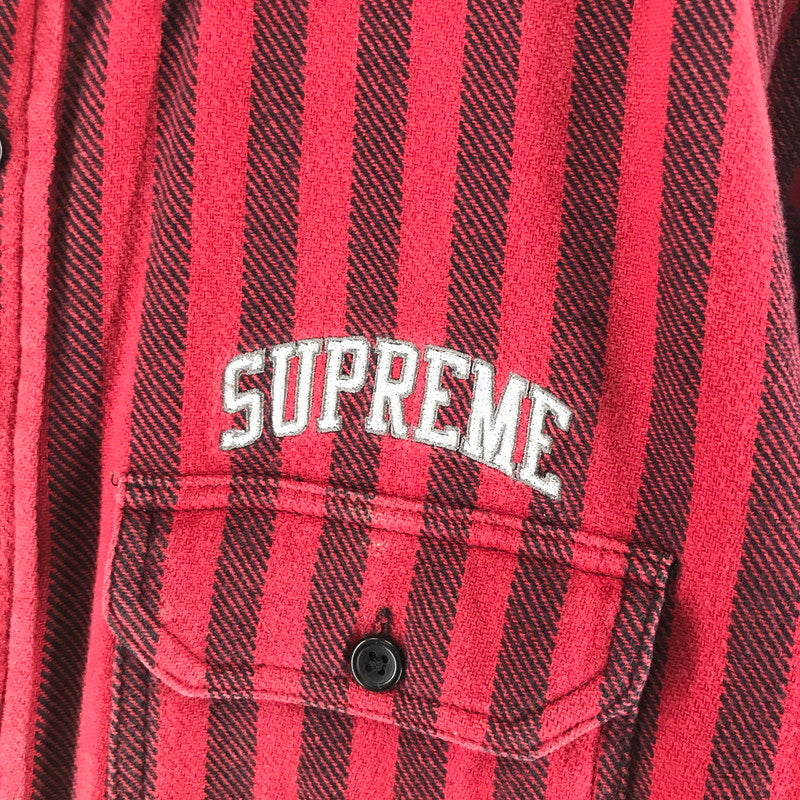 【中古品】【メンズ】 SUPREME シュプリーム STRIPE HEAVYWEIGHT FLANNEL SHIRT ストライプ柄 長袖シャツ カラー RED/SIZE:M　 149-261023-ky-02-fuzh 万代Net店