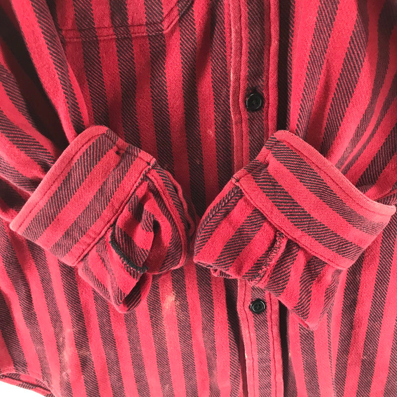 【中古品】【メンズ】 SUPREME シュプリーム STRIPE HEAVYWEIGHT FLANNEL SHIRT ストライプ柄 長袖シャツ カラー RED/SIZE:M　 149-261023-ky-02-fuzh 万代Net店
