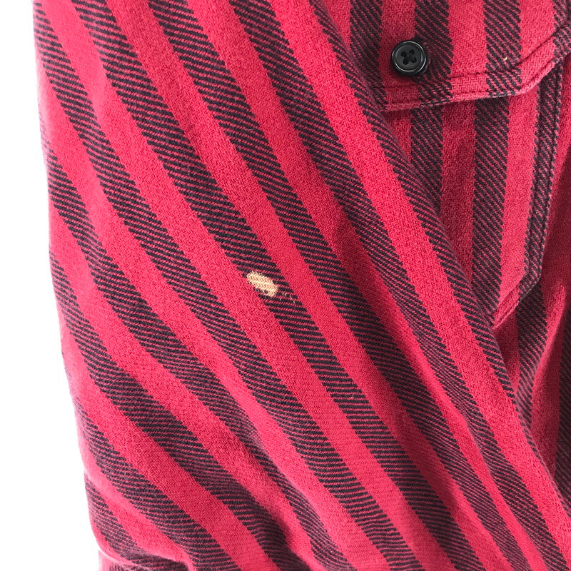 【中古品】【メンズ】 SUPREME シュプリーム STRIPE HEAVYWEIGHT FLANNEL SHIRT ストライプ柄 長袖シャツ カラー RED/SIZE:M　 149-261023-ky-02-fuzh 万代Net店