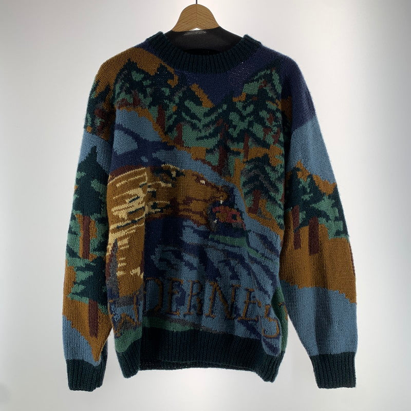 【中古品】【メンズ】 WILLIS＆GEIGER ウィリス アンド ガイガー ANIMAL KNIT SWEATER アニマル ニットセーター NAVY アニマル総柄 90S 145-261025-io-10-fuzh カラー：ネイビー 万代Net店