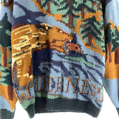 【中古品】【メンズ】 WILLIS＆GEIGER ウィリス アンド ガイガー ANIMAL KNIT SWEATER アニマル ニットセーター NAVY アニマル総柄 90S 145-261025-io-10-fuzh カラー：ネイビー 万代Net店