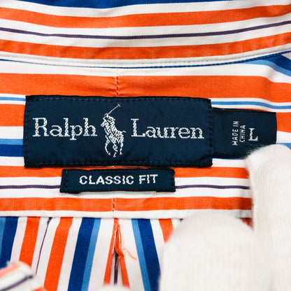 【中古品】【メンズ】 RALPH LAUREN ラルフローレン CLASSIC FIT L/S クラシックフィット ロングスリーブ ストライプボタンダウンシャツ カジュアルシャツ 長袖 トップス 147-240320-hn-04-fur サイズ：L カラー：オレンジ/ブルー系 万代Net店