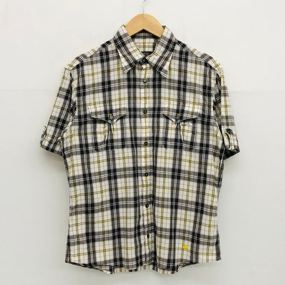 【中古品】【メンズ】 BURBERRY BLACK LABEL バーバリーブラックレーベル チェック柄シャツ カジュアルシャツ 半袖 トップス 141-240722-hn-07-fur サイズ：2 カラー：グレー/イエロー系 万代Net店