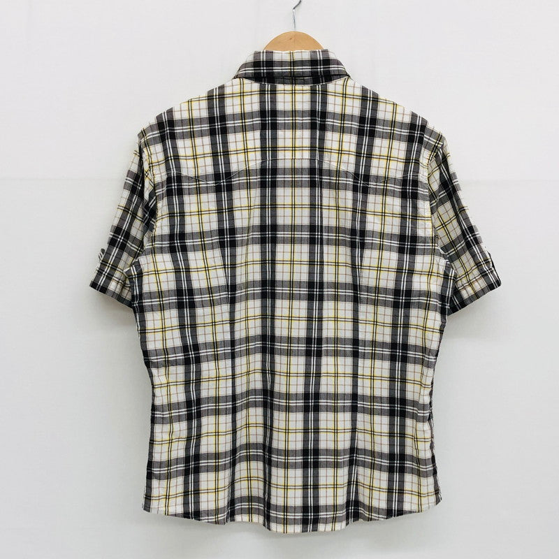 【中古品】【メンズ】 BURBERRY BLACK LABEL バーバリーブラックレーベル チェック柄シャツ カジュアルシャツ 半袖 トップス 141-240722-hn-07-fur サイズ：2 カラー：グレー/イエロー系 万代Net店