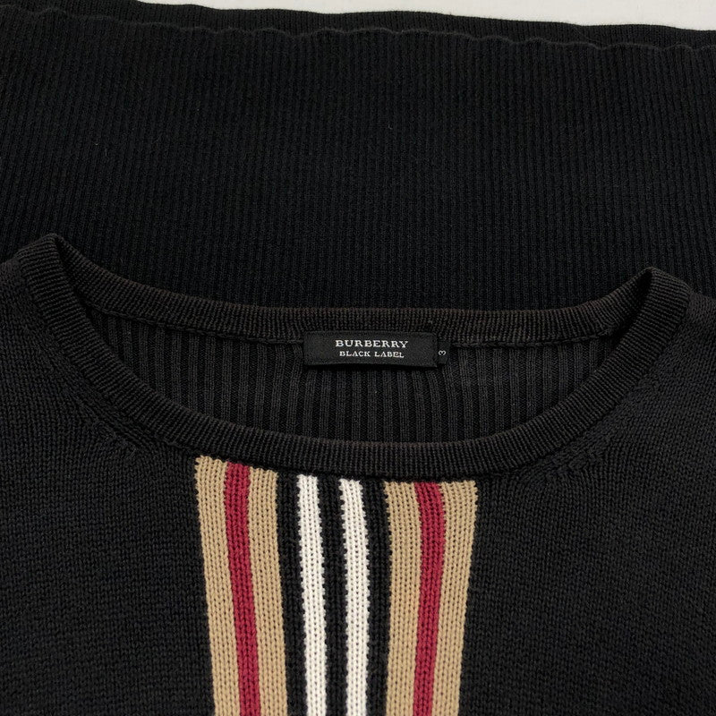 【ジャンク品】【メンズ】 BURBERRY BLACK LABEL バーバリーブラックレーベル ニット セーター 長袖 トップス 141-240908-hn-04-fur サイズ：3 カラー：ブラック 万代Net店