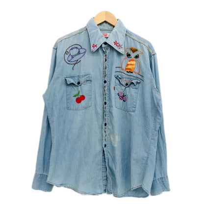 【ジャンク品】【メンズ】 Levi's リーバイス 70's 刺繍デニムシャツ カジュアルシャツ 長袖 トップス 147-240904-hn-06-fur サイズ：L カラー：ブルー 万代Net店