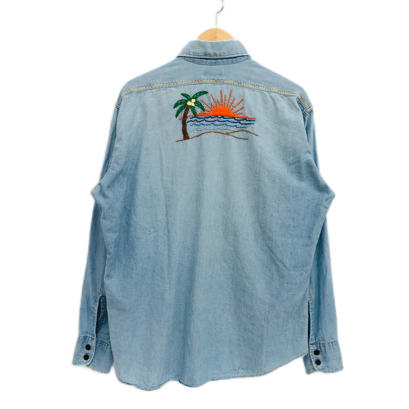 【ジャンク品】【メンズ】 Levi's リーバイス 70's 刺繍デニムシャツ カジュアルシャツ 長袖 トップス 147-240904-hn-06-fur サイズ：L カラー：ブルー 万代Net店