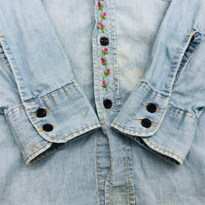 【ジャンク品】【メンズ】 Levi's リーバイス 70's 刺繍デニムシャツ カジュアルシャツ 長袖 トップス 147-240904-hn-06-fur サイズ：L カラー：ブルー 万代Net店